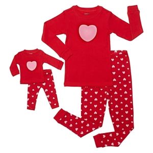 Leveret girls heart doll & me heart pj set, 6, red
